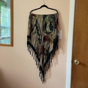 Burnout velvet shawl / scarf with tassles